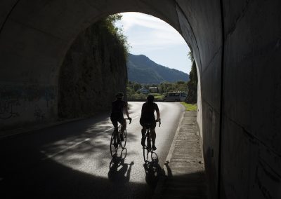 Cyclists in the Aravis mountains