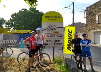 Cyclists at the foot of Mont Ventoux