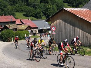 Cyclists on a mountain road