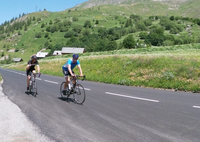 Cyclists riding on a mountain road