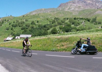 Cyclists riding on a mountain road